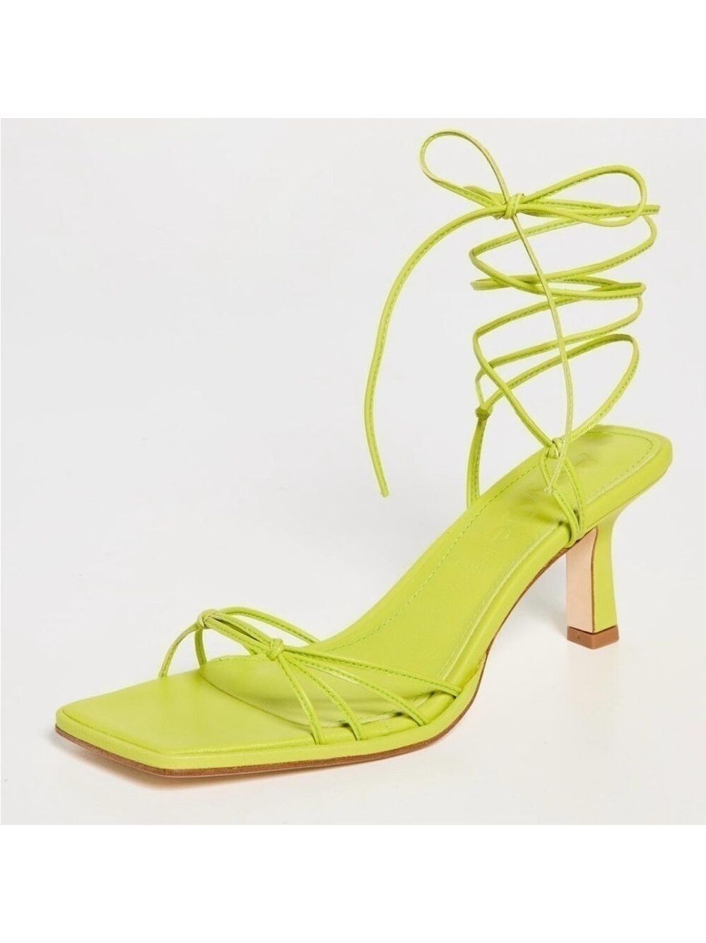 Aeyde Roda Nappa Leather Ankle Tie Heeled Sandals in Green - NWT